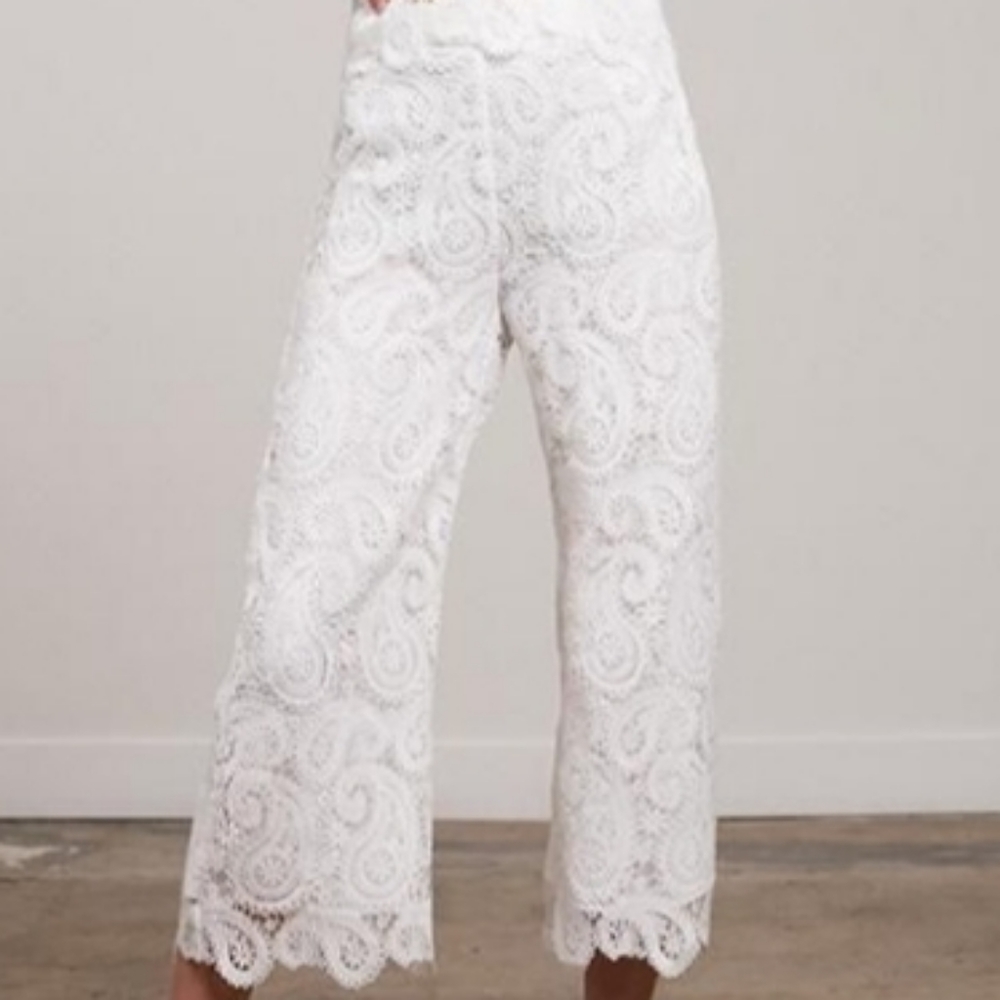 🤍 Lucy Paris Delilah White Lace Wide-Leg Dress Pants – Size M